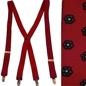 RED and Blue Elastic Suspenders With Goldtone Hardware